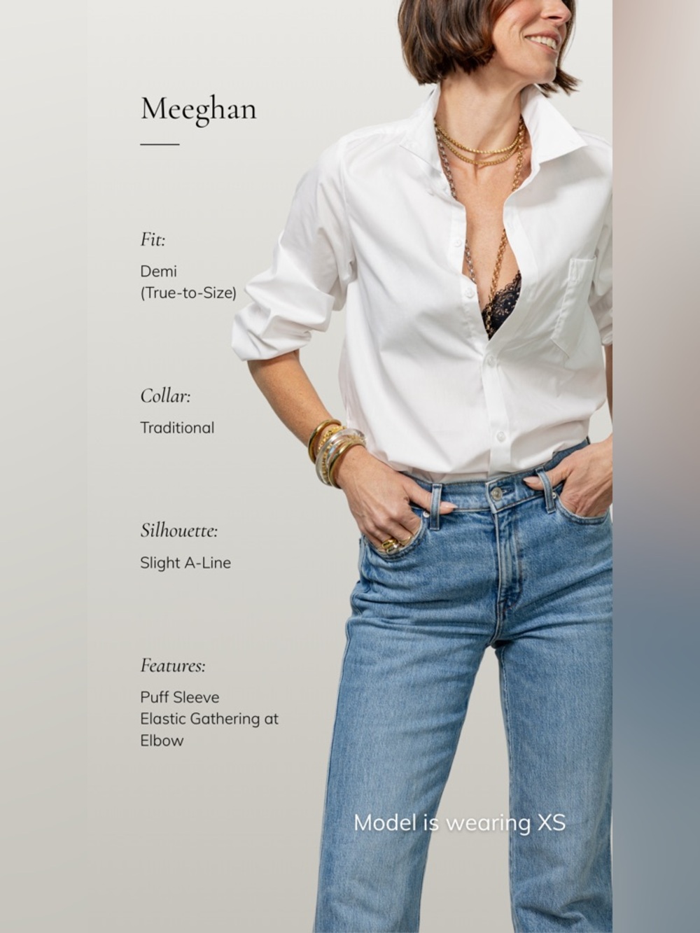 KMJ Meeghan White Button-Down Shirt with 3/4 length elastic sleeves. sz xs